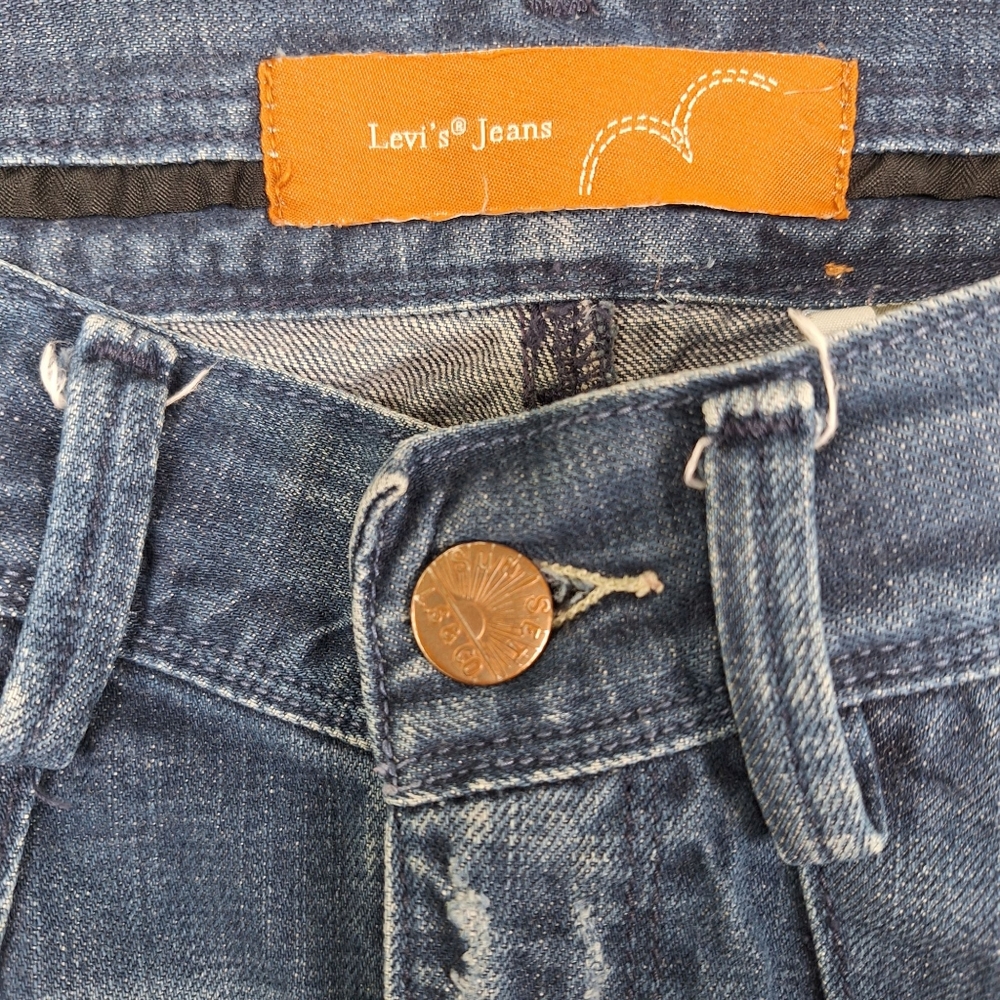 Vintage Orange Label Levis Medium Blue Wash Distressed Denim Maxi Skirt 7 - Picture 4 of 11